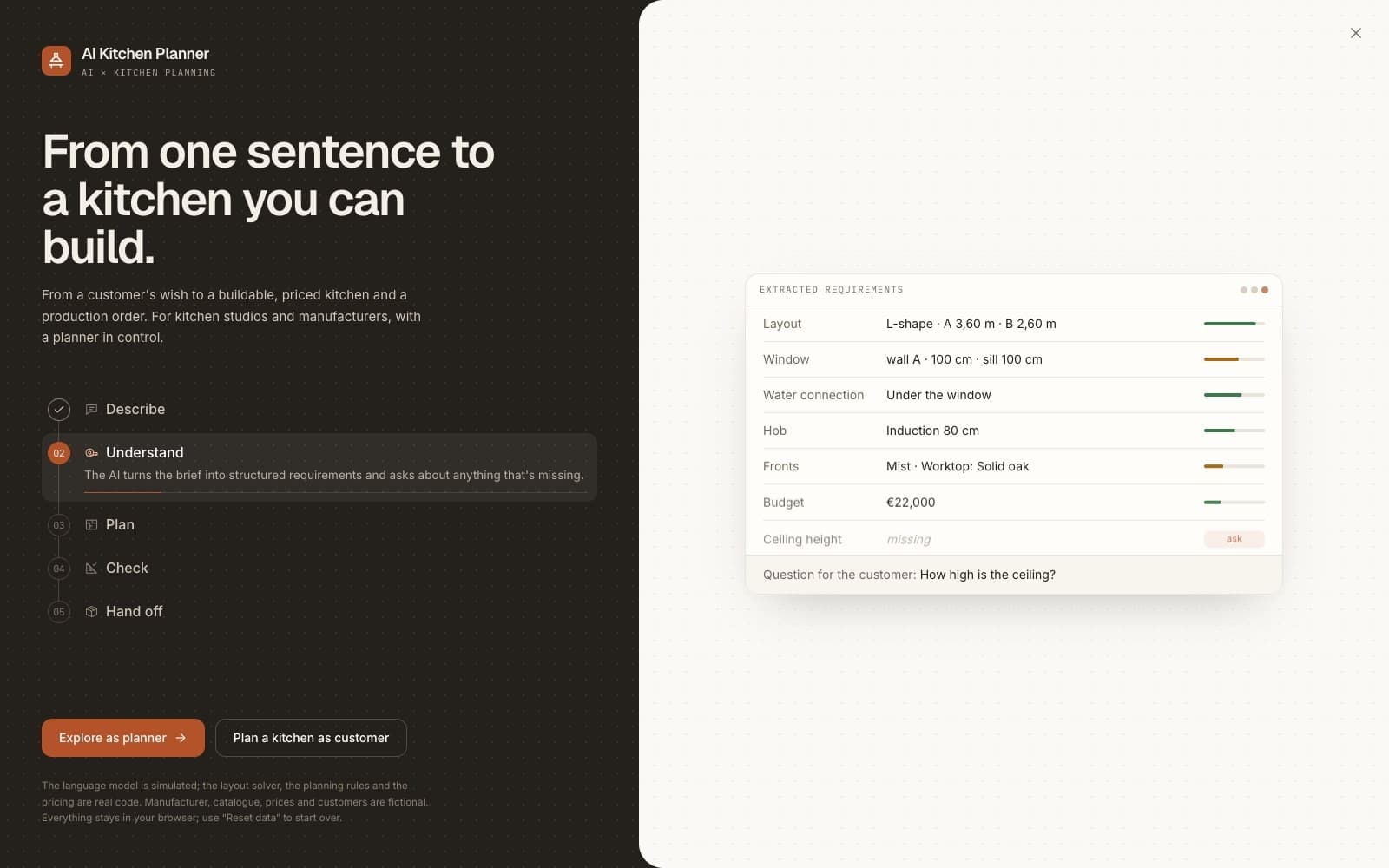 Intro showing requirements extracted from a customer email