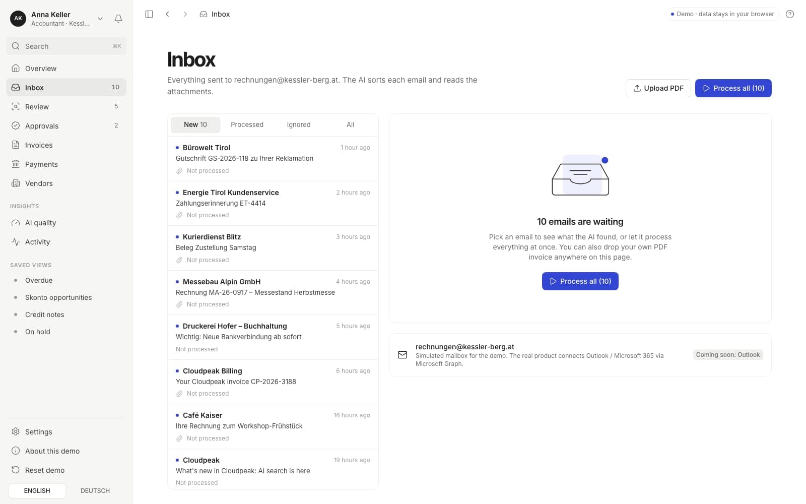 Simulated inbox where the agent sorts incoming emails